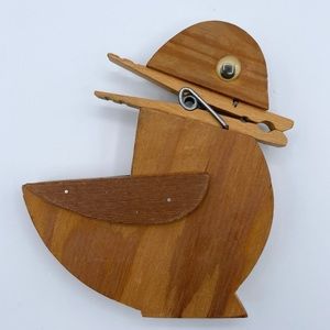 Vintage Duck Folk Art Recipe Holder Clothespin Handmade Homemade Grandpa Dad